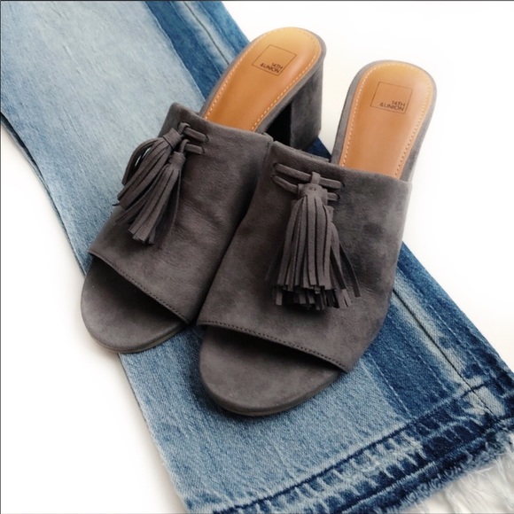 14th & Union Shoes - 14th & Union Faux Suede Tassel Mules Grey 8.5